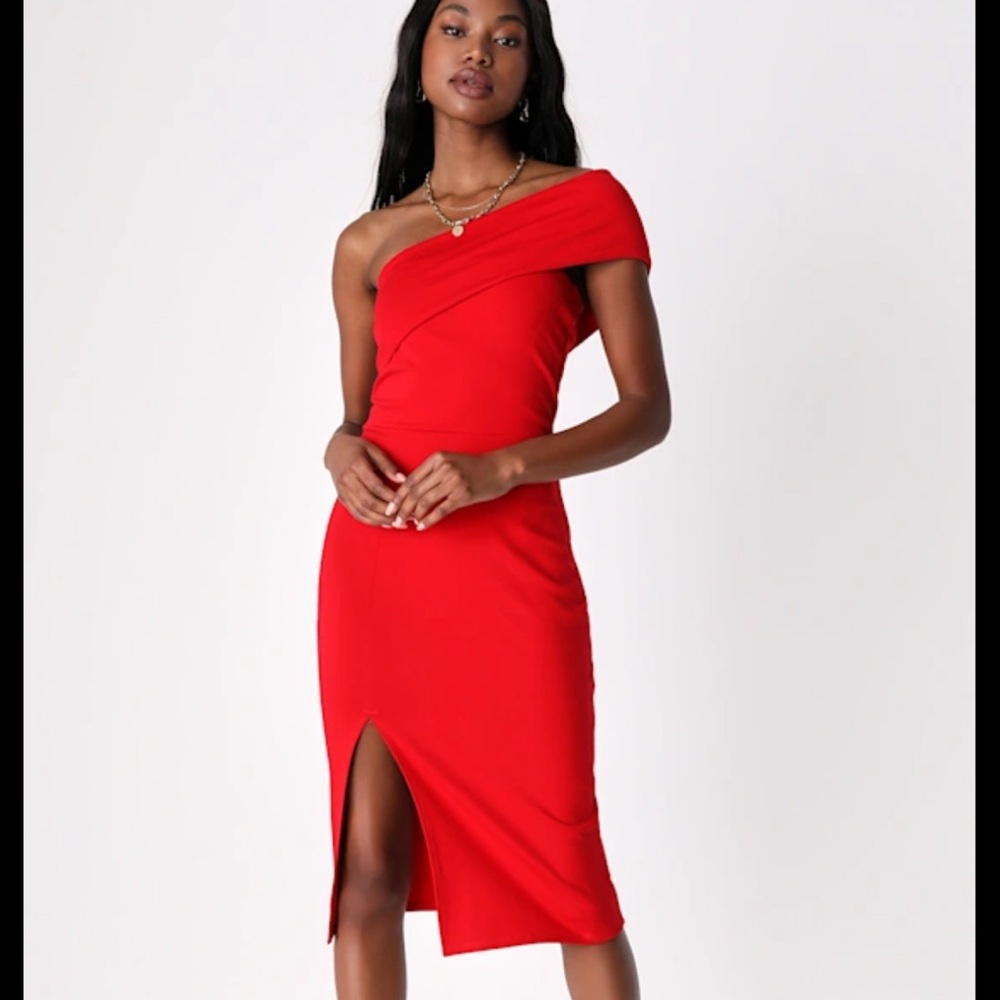Lulus Transcend Time Red One-shoulder Bodycon Midi Dress size XS